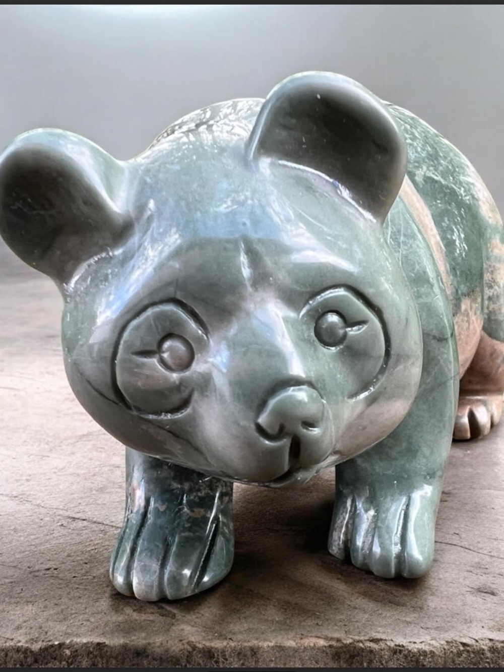 Hand Carved Jade Bear Figurine | Polished Stone Bear Sculpture | Woodland Cabin